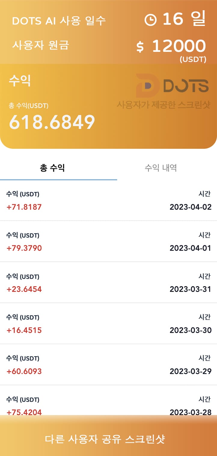 DOTS AI 사용자 수익 공유 15일